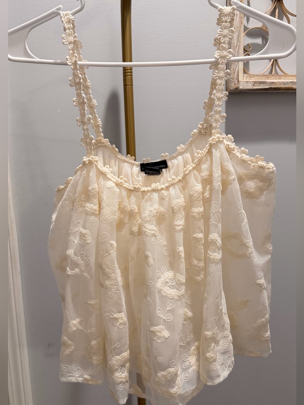 Moda International Cream Lace-Trim Sheer Cami